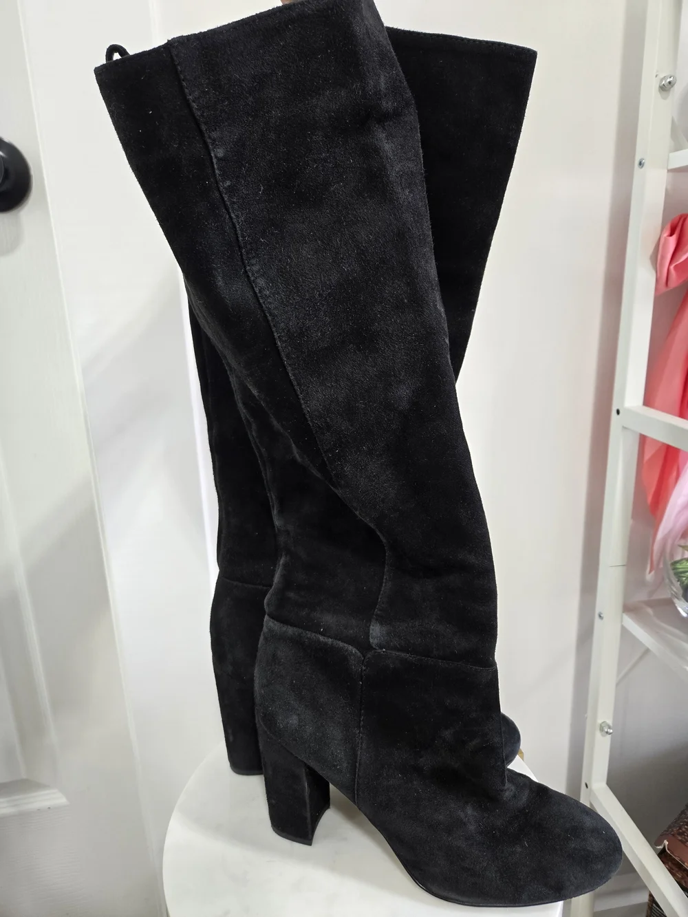 Sam Edelman Black Suede Knee-High Block Heel Boots